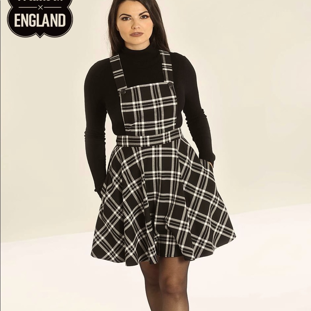 Hell Bunny Islay Pinafore dress black white plaid